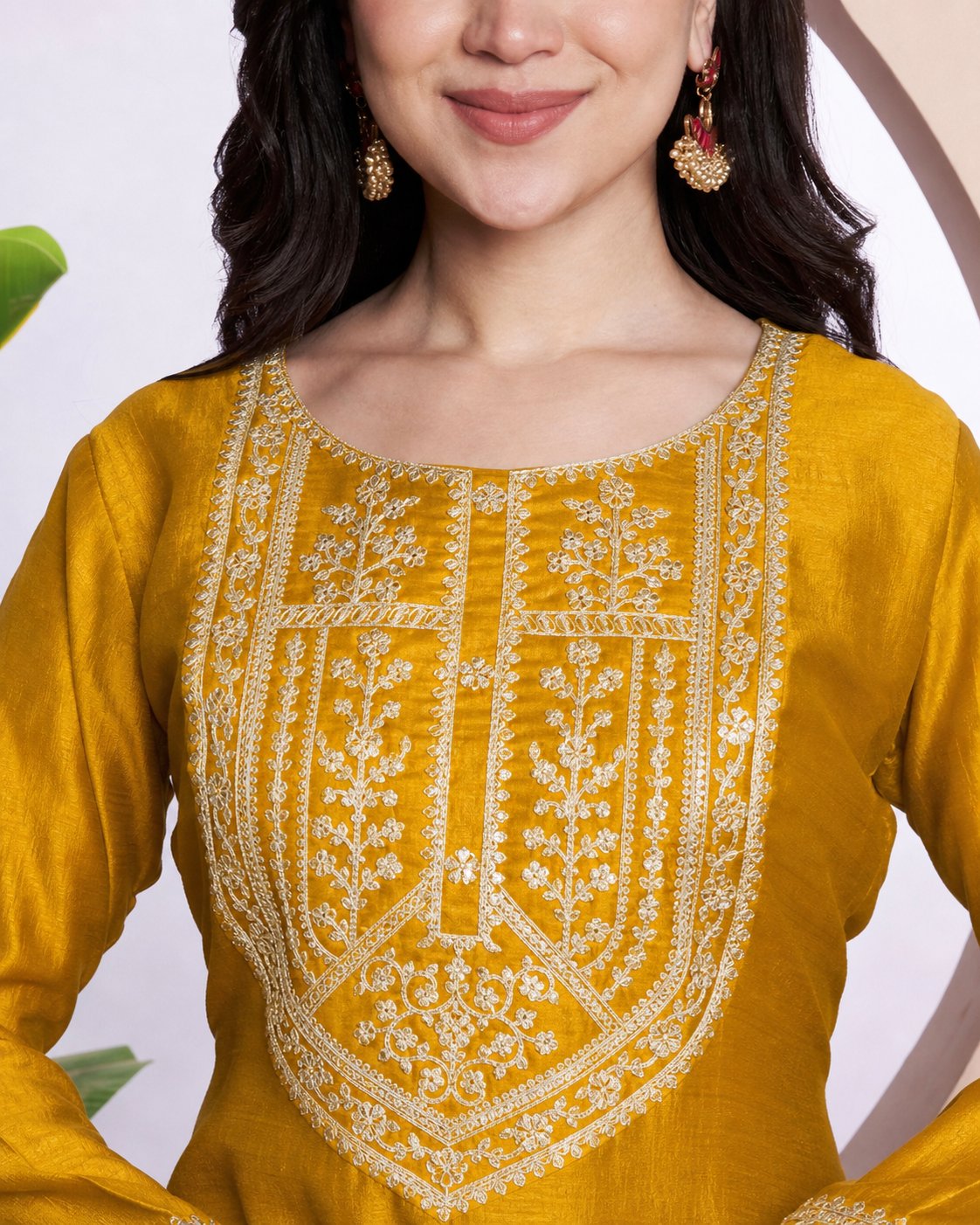 Button-Yoke Full-Sleeve Vichitra Silk Kurta