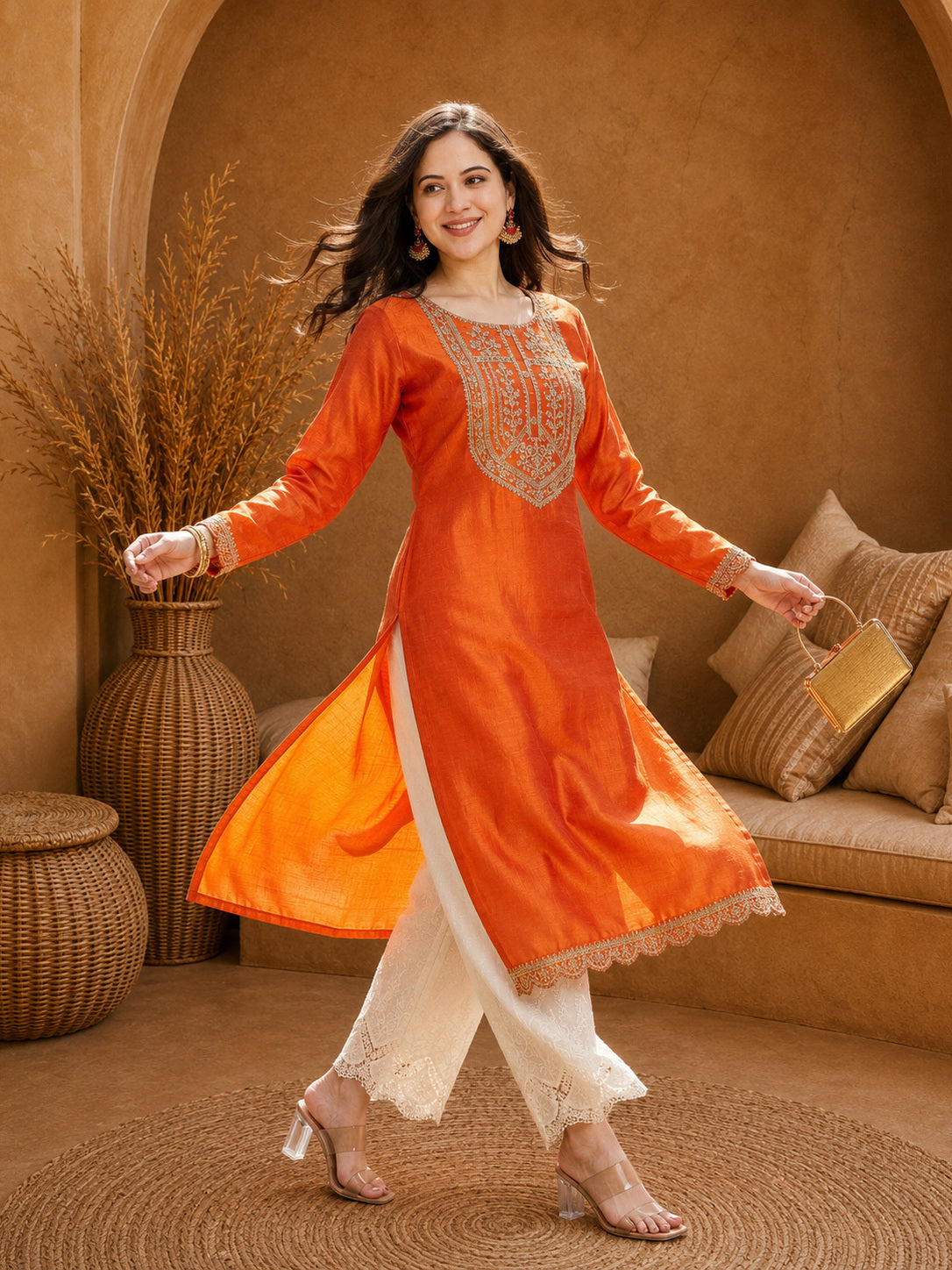 Fanta-Yoke Full-Sleeve Vichitra Silk Kurta