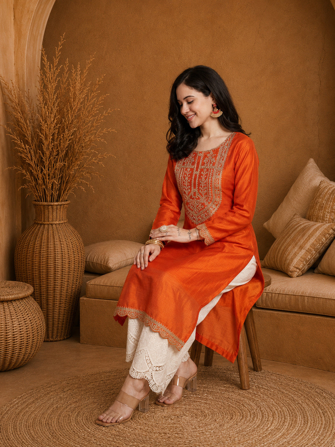 Fanta-Yoke Full-Sleeve Vichitra Silk Kurta