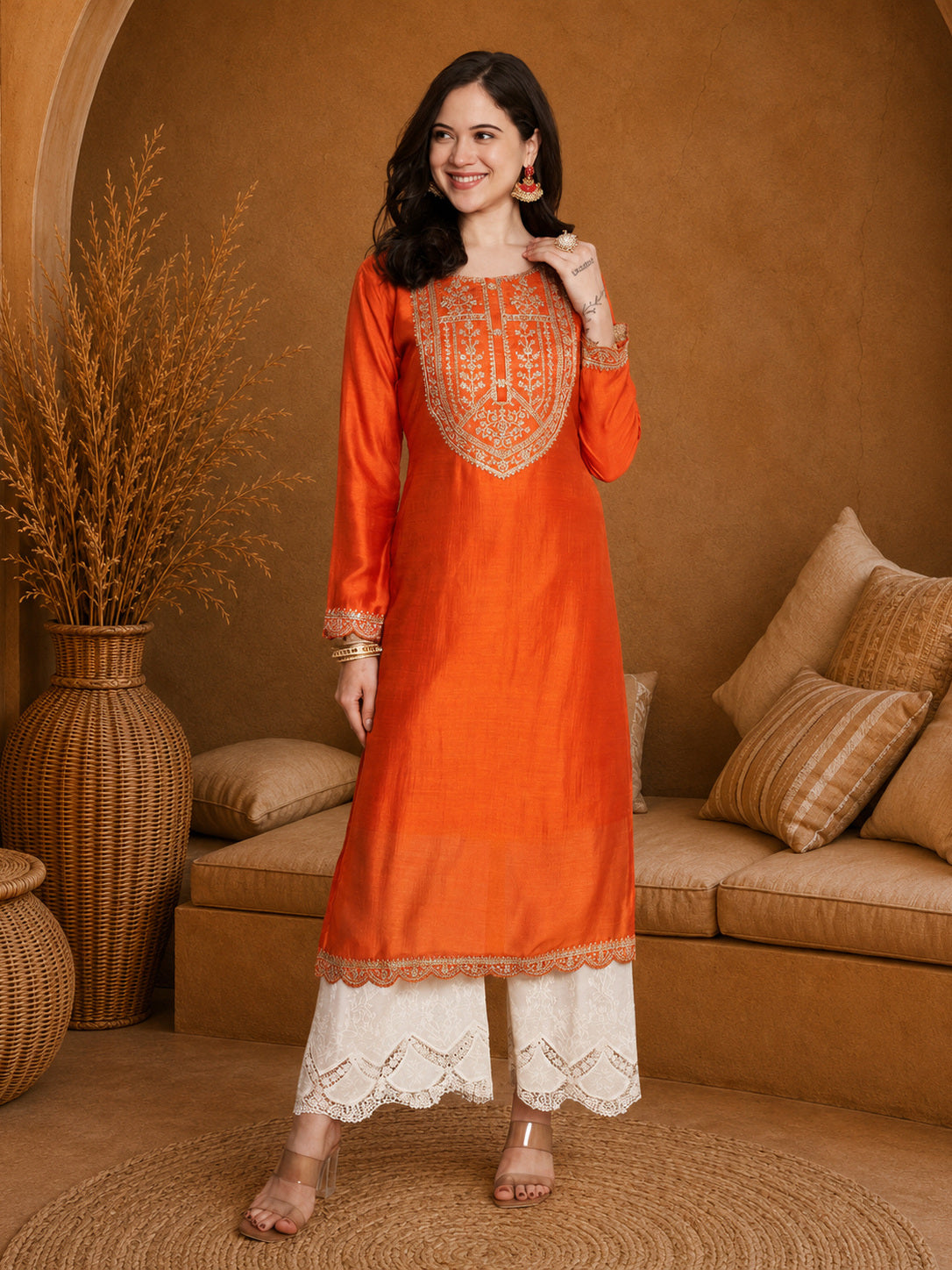 Fanta-Yoke Full-Sleeve Vichitra Silk Kurta