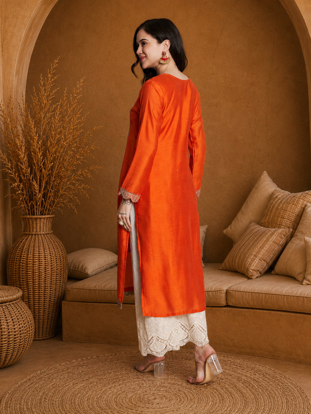 Fanta-Yoke Full-Sleeve Vichitra Silk Kurta