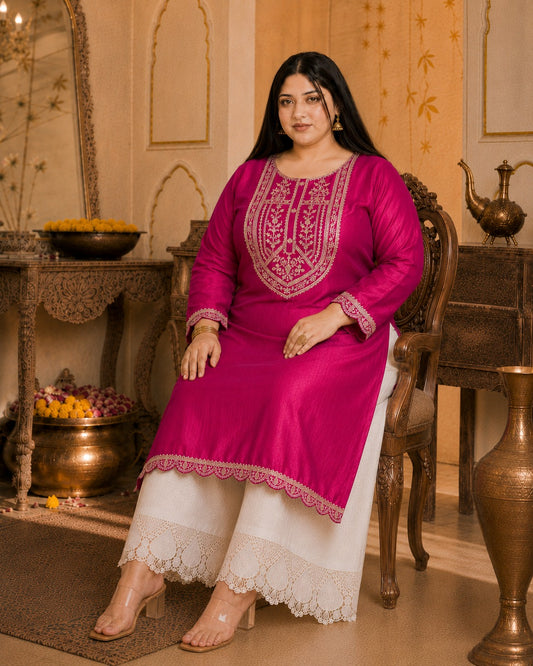 Rani Big-Button Full-Sleeve Vichitra Silk Kurta
