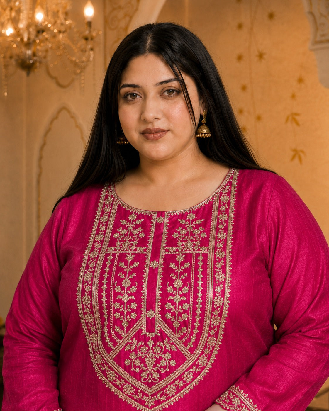 Rani Big-Button Full-Sleeve Vichitra Silk Kurta