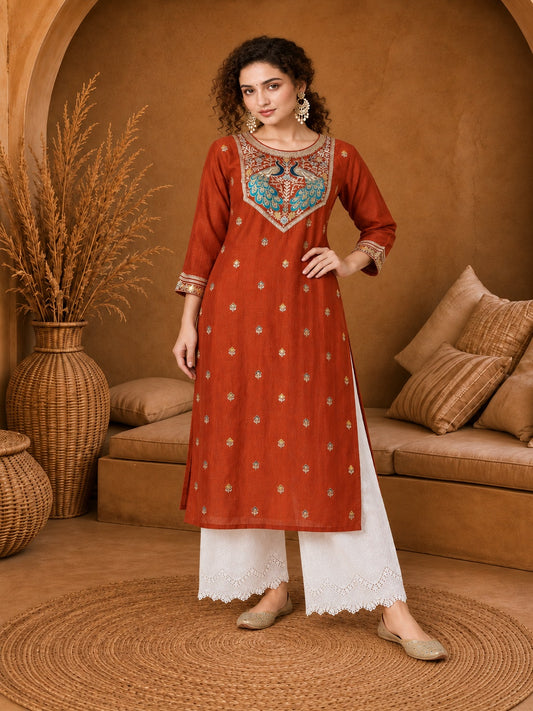 Fanta Twin Peacock Zari Embroidered Silk Kurta