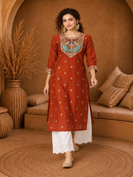 Fanta Twin Peacock Zari Embroidered Silk Kurta