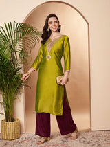 Arrow Embroidered Straight Silk Kurta