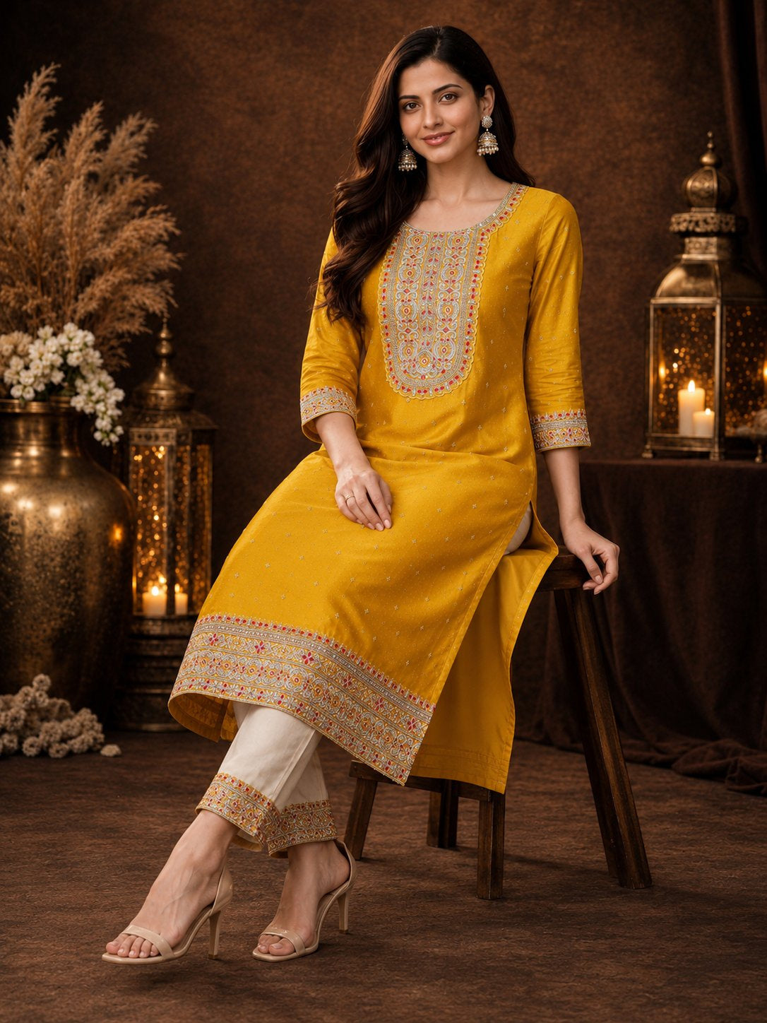 Beam Embroidered Art Silk Kurta