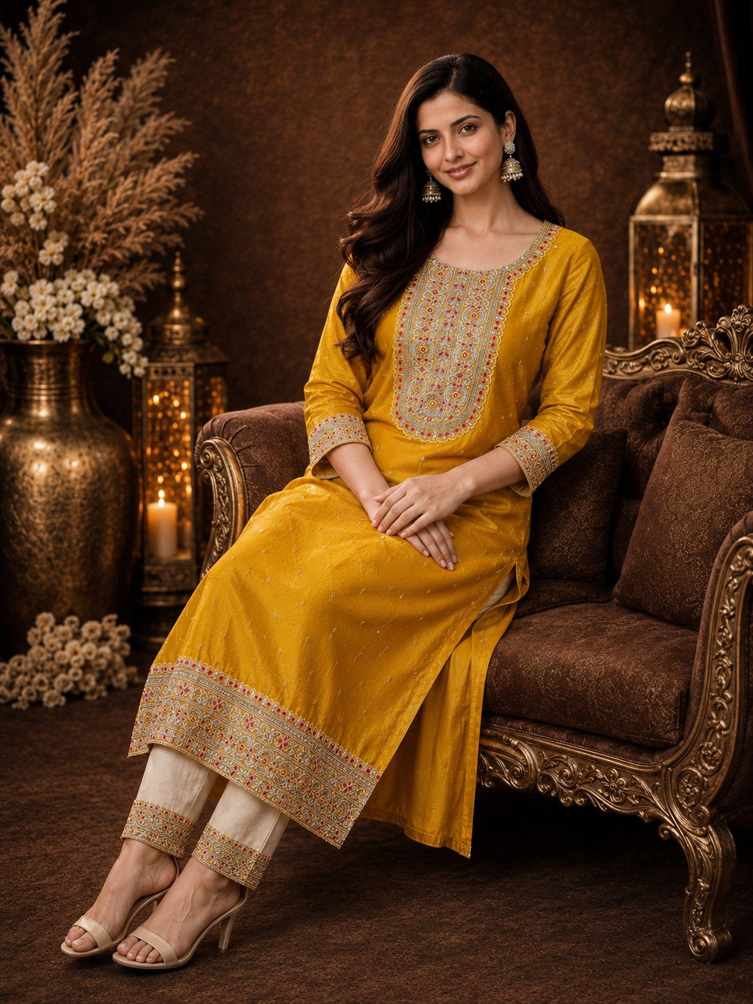 Beam Embroidered Art Silk Kurta