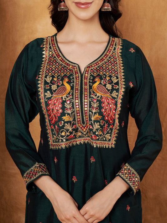 Embroidered Full-Sleeve Silk Kurta (Style 605)