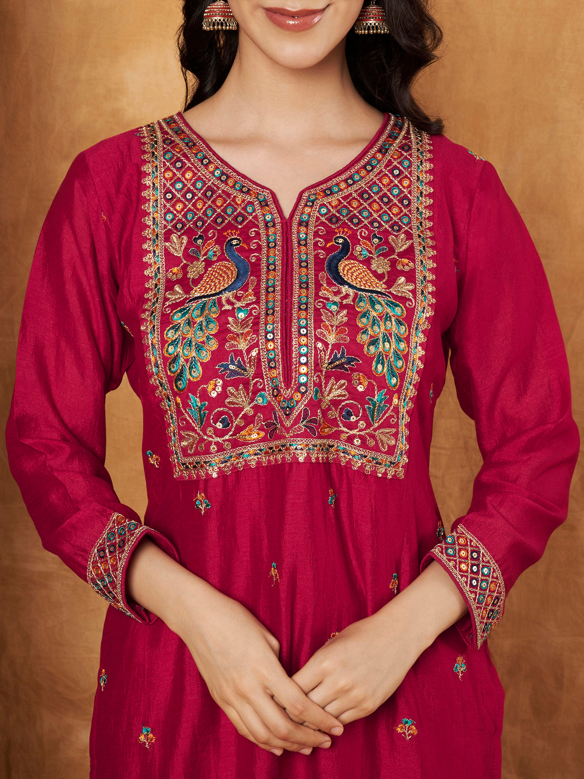 Rani Embroidered Full-Sleeve Silk Kurta (Style 605)